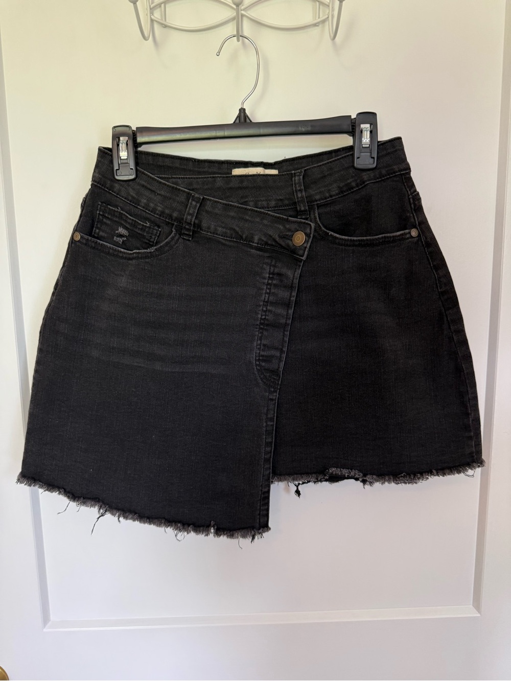 Asymmetrical Black Denim Skirt